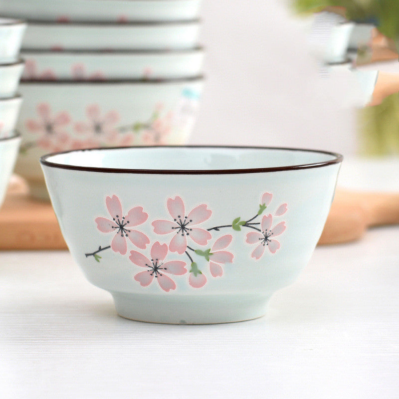 Porcelain Bowl Rice Bowl Household Ceramic Bowl 5 Inches 10 Sets Japanese Style Noodle Bowl Creative Personality High-foot Bowl Small Bowl