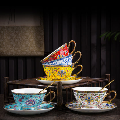 Enamel Art Ceramic Coffee Cup Set